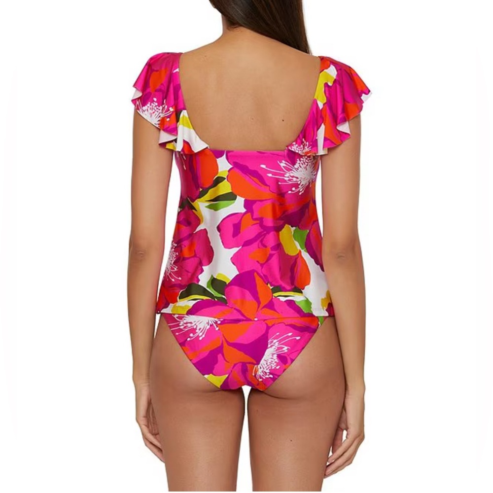 311 - Trina Turk Bloom Plunge V-Neck Ruffle Tankini Swim Top 🌺👙 - Picture 2 of 12